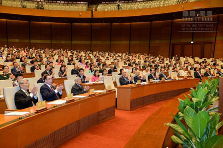 Các đồng chí lãnh đạo, nguyên lãnh đạo Đảng, Nhà nước dự Lễ khai mạc kỳ họp thứ ba, Quốc hội khoá XIV.